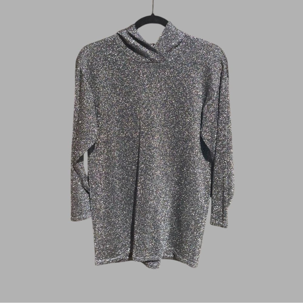 Vintage Adrienne Vittadini Y2K Elegant Silver Metallic Women's Sweater Hoodie